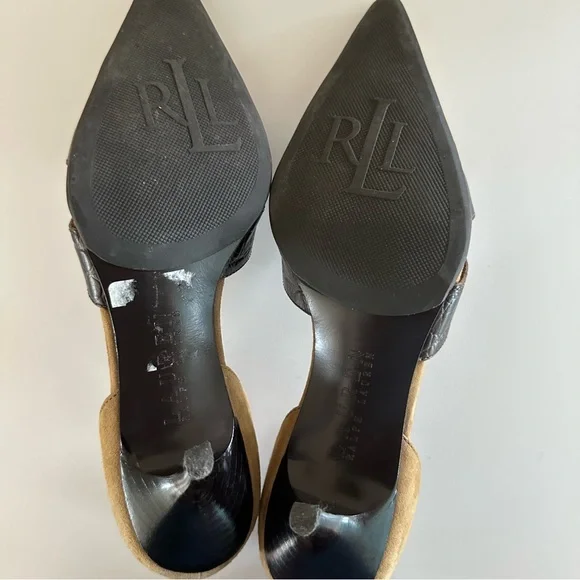 Ralph Lauren | Tan & Brown Leather Suede Pumps Sz 7 - Picture 5 of 5